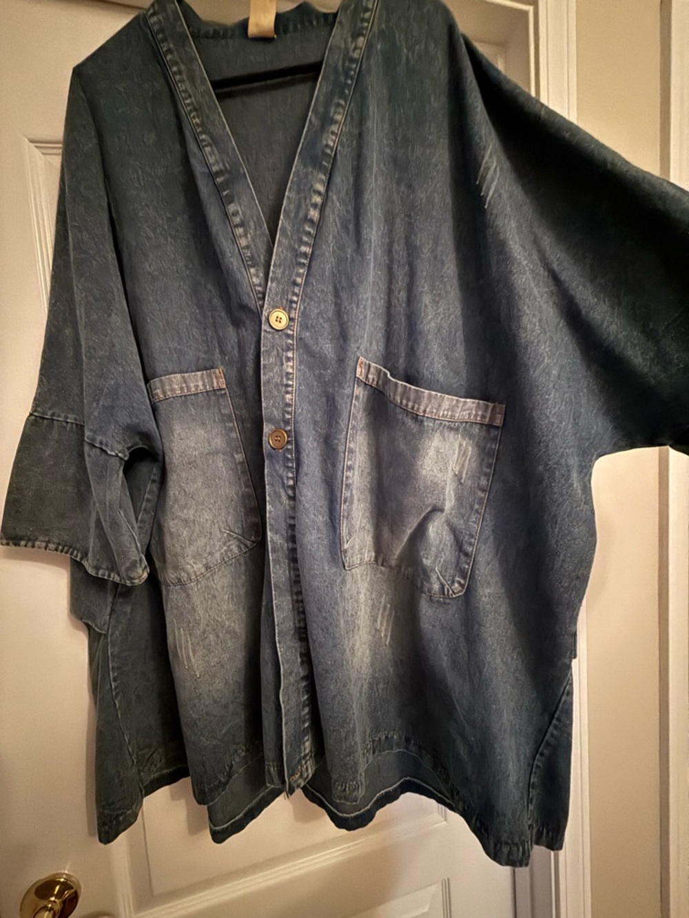 Oversized Denim Shacket Jacket in Faded Blue - Picture 6 of 10